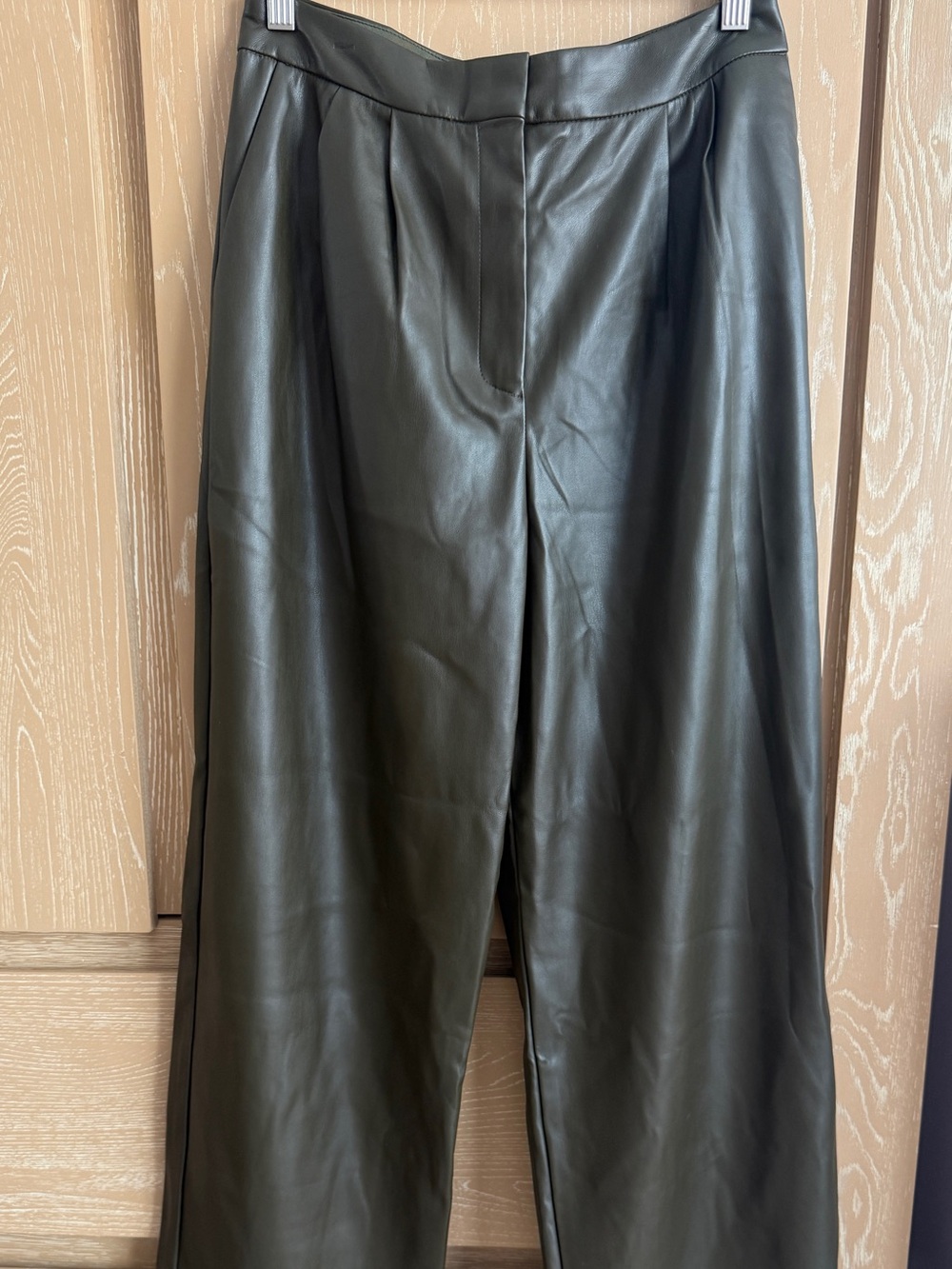 Express Olive Green Faux Leather Wide-Leg trousers